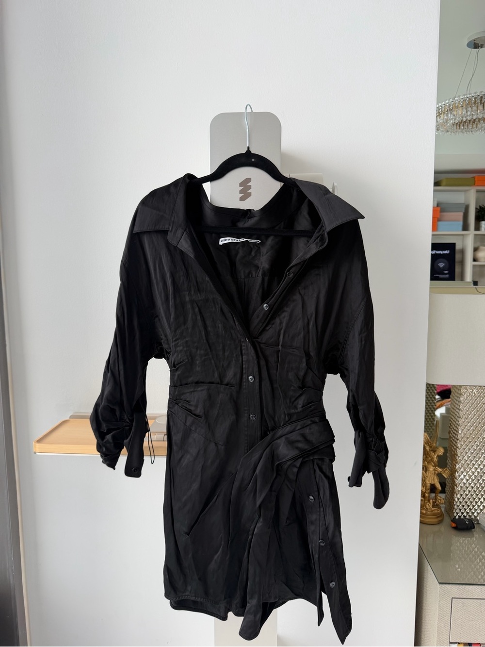 Alexander Wang Black Button-Front Trench Shirt with Tie Waist